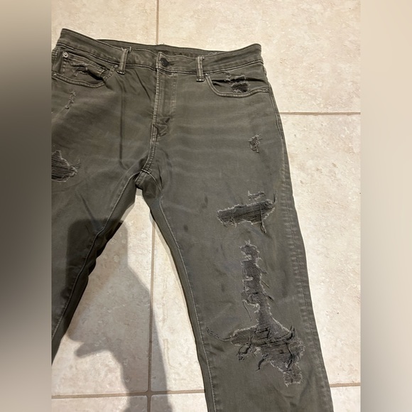 Mens American eagle grey/hint of dark green skinny ripped jeans size 34x32 - Picture 5 of 11
